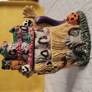 Haunted House Figurine with Owl and Pumpkins